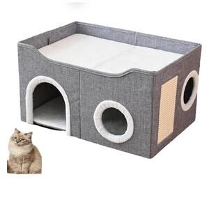 Large Cat House for Indoor Cats, Cat Cave Bed for Large Pet Cat, Foldable Cats